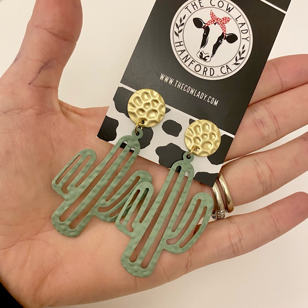 Green Boho Women’s Ethnic Cactus Earrings Trendy Metal Fashion Jewelry NEW Large